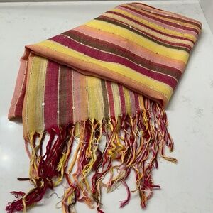 90's Fringed Scarf/Wrap in Yellow-Multi Weave with Sequins